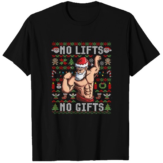 Funny No Lifts No Gifts Ugly Christmas Workout T Shirts