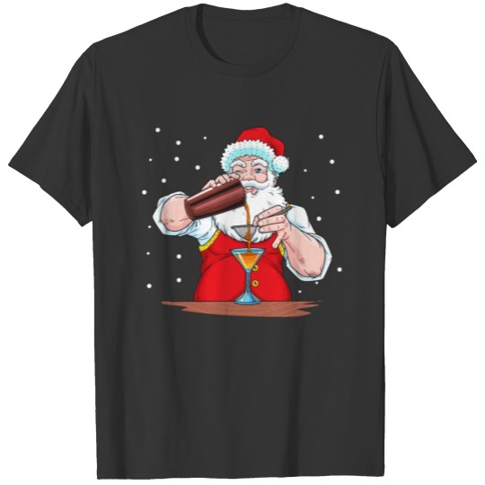 Funny Santa Claus Bartender Drink Cocktail T Shirts