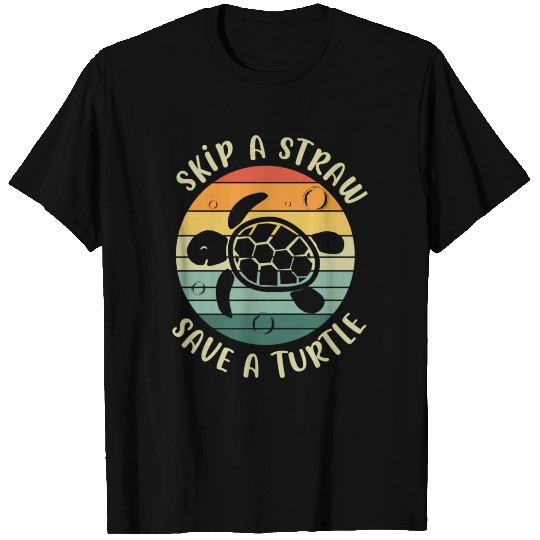 Skip A Straw Save A Turtle Retro Sunset Sea Turtle T Shirts