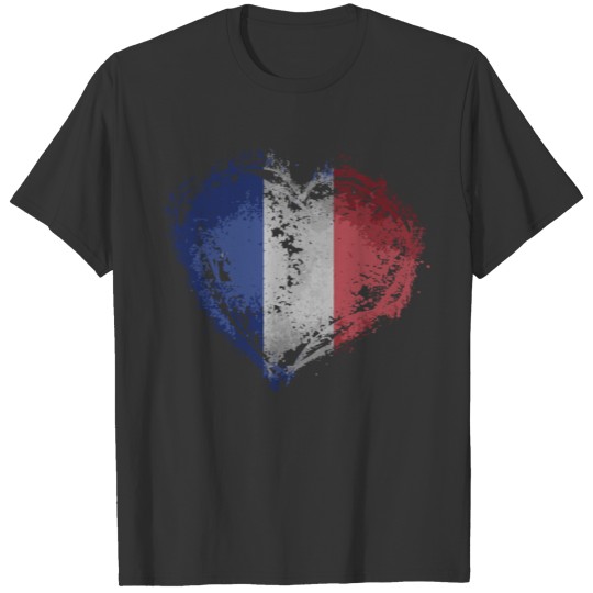 Vintage France Heart Shape French Flag Stylish Des T Shirts