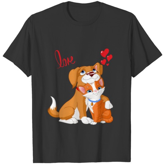 Funny Dog And Cat Love T Shirts