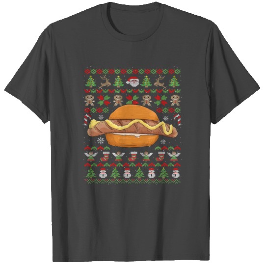 Ugly Christmas Bratwurst With Mustard In A Bun T Shirts