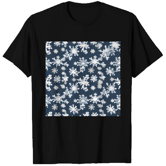 Snow pattern on navy blue background T Shirts