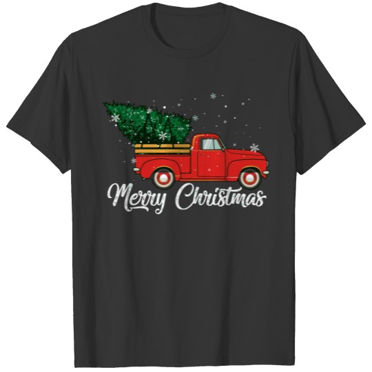 Red Truck Pick Up Christmas Tree Vintage Retros T Shirts