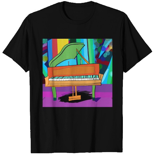 A beautiful piano in front of a colorful art T Shirts