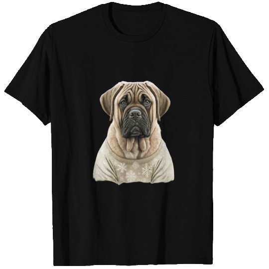 Festive English Mastiff in a Christmas Sweater T Shirts
