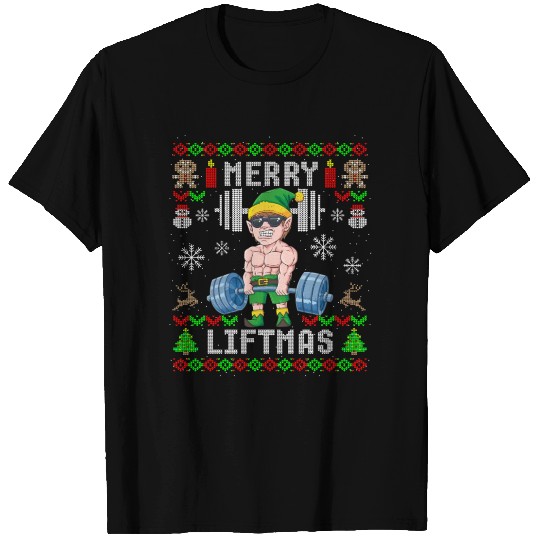 Merry Liftmas Elf Ugly Christmas Workout T Shirts