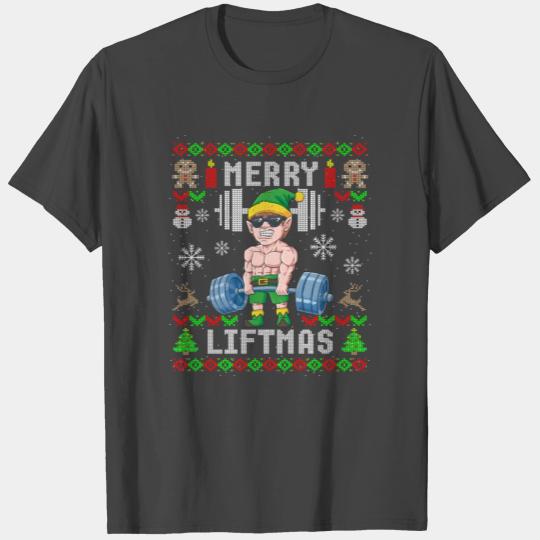 Merry Liftmas Elf Ugly Christmas Workout T Shirts