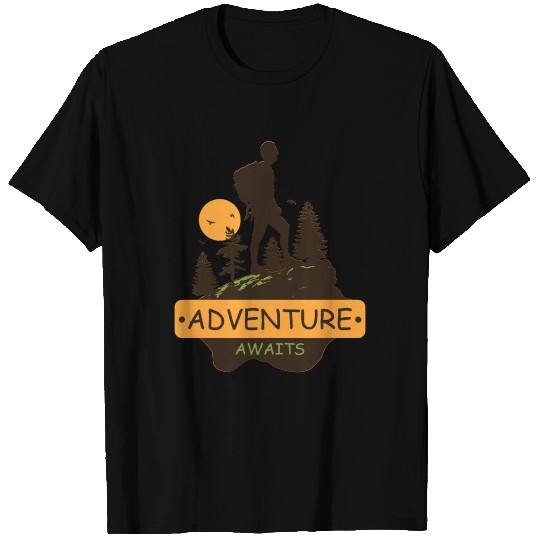 Adventure awaits print brown T Shirts