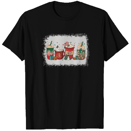 Christmas Coffee Cup Bleached T Shirts