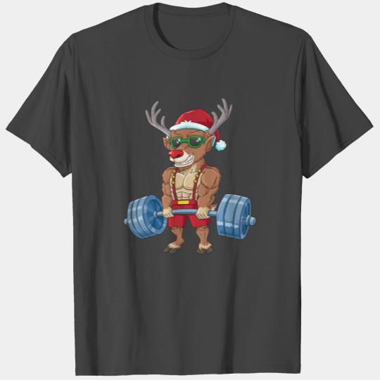 Bodybuilding Reindeer Christmas Workout T Shirts