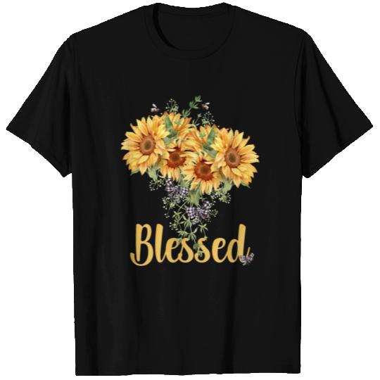 Blessed Sunflower Honey Bees Black Plaid Bow T Shirts