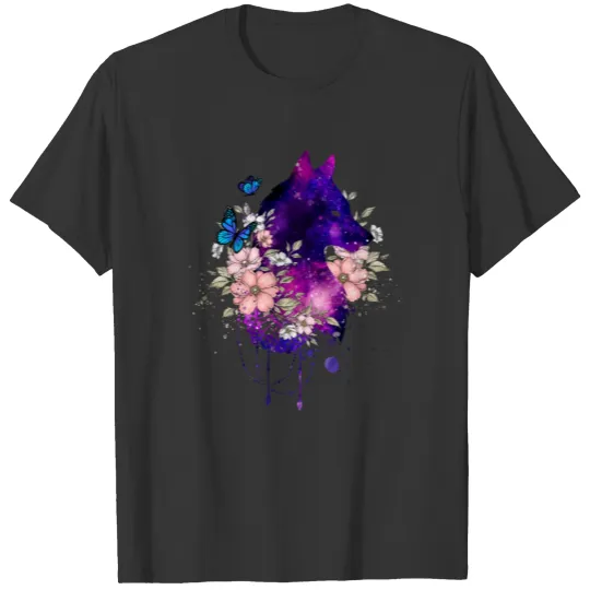 Floral Galaxy Wolf T Shirts