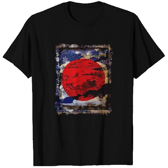 Japan Flag Red Circle Blue Mountain Collage Art 74 T Shirts