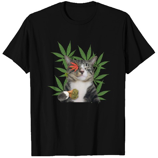 Cat smoking marijuana funny T Shirts