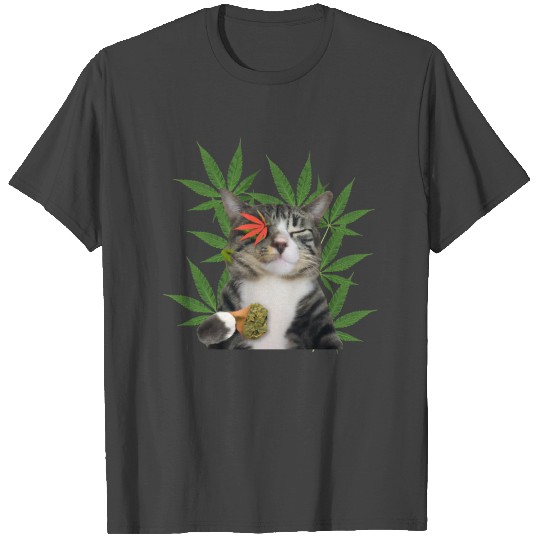 Cat smoking marijuana funny T Shirts