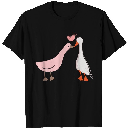 Couple Goose And Pink Heart. T Shirts