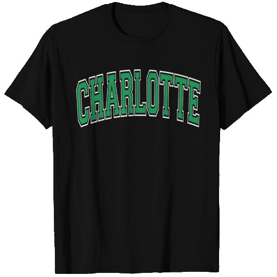 Charlotte Varsity Style Green Text T Shirts