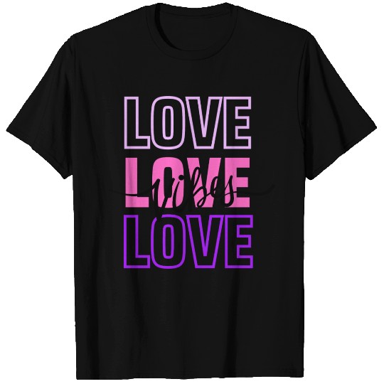 Love Vibes - Love Love Typography Pink T Shirts