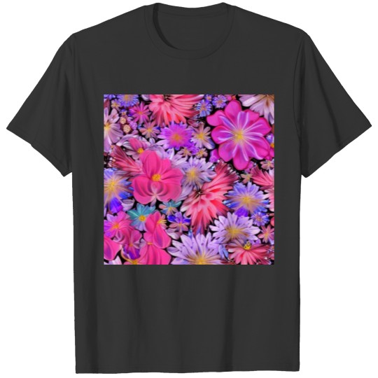 Bright Pink Floral Art T Shirts