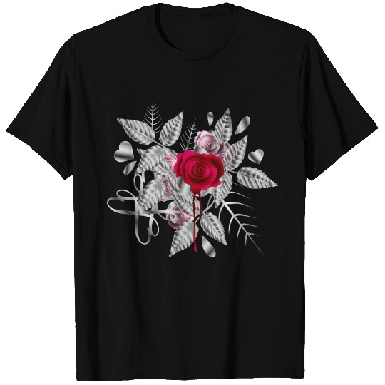 silver colored valentines arrangement with rose T Shirts