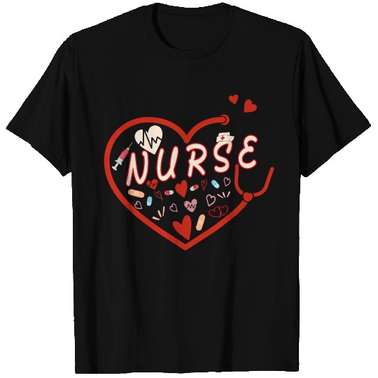 Nurses Women Valentine Hearts Stethoscope T Shirts