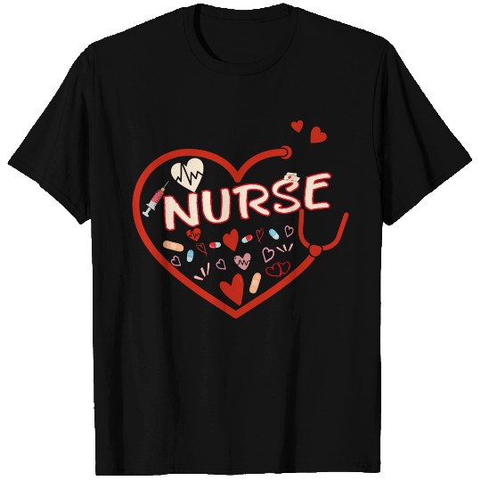 Nurses Women Valentine Hearts Stethoscope T Shirts