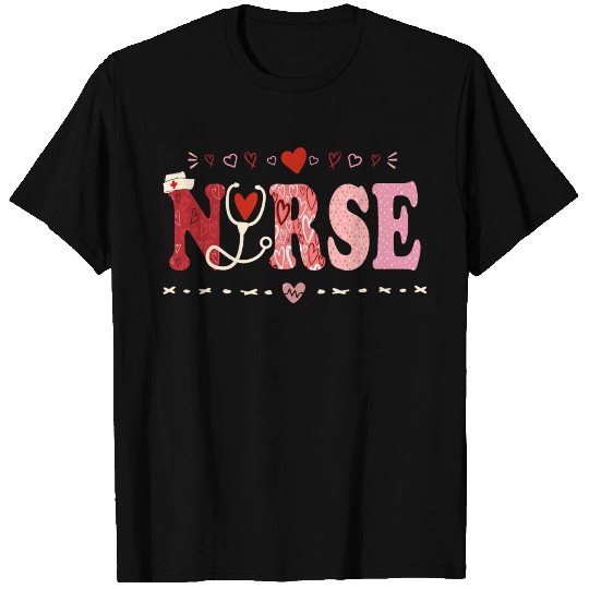 Nurses Women Valentine Hearts Stethoscope T Shirts