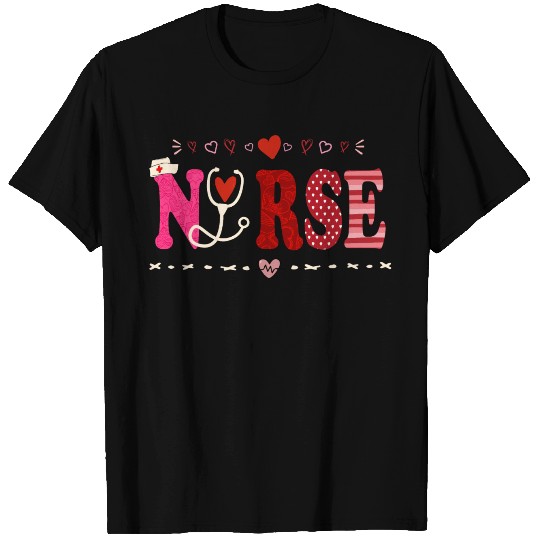 Nurses Women Valentine Hearts Stethoscope T Shirts