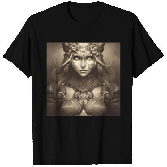 Warrior princess wearing gothic plate dark fantasy T Shirts