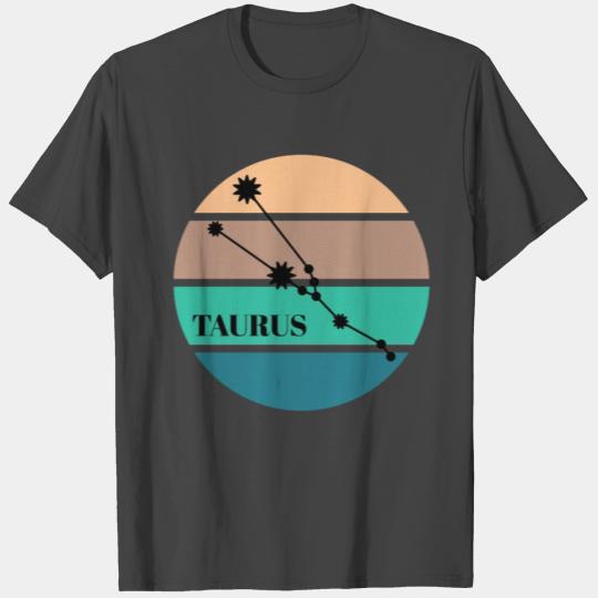 Taurus Zodiac Star Sign Retro Circle Horoscope Col T Shirts