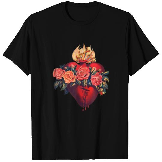 Sacred Heart of Jesus Christ Retro Sunset Art Cath T Shirts