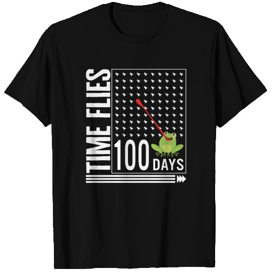 School T Shirts, Time Flies 100 Days Frog Eating Fly
