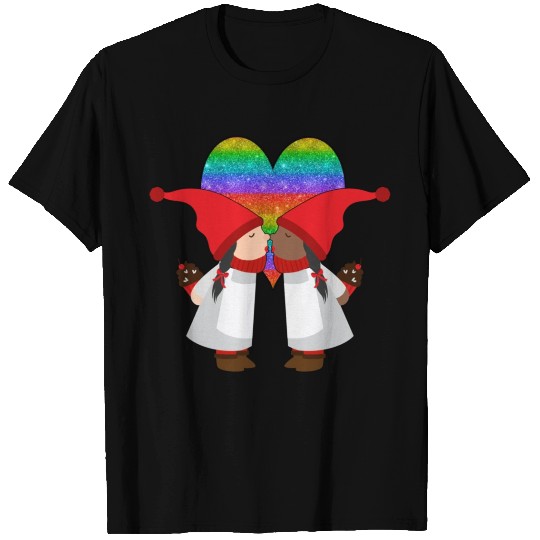 Biracial Lesbian Gnome Valentine Couple Mixed LGBT T Shirts