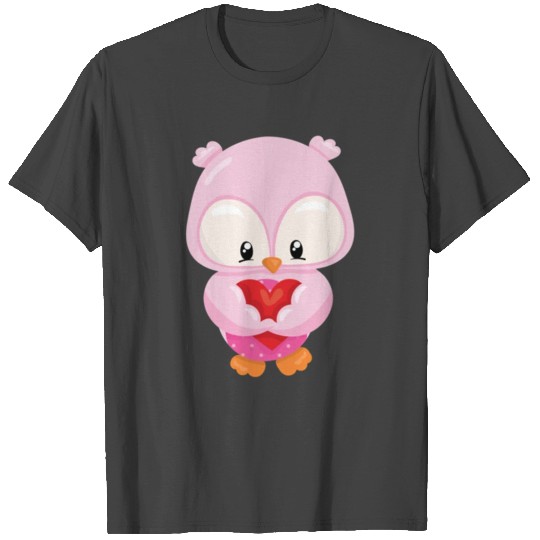Kids Valentines Day Valentine Light Pink Owl Holdi T Shirts