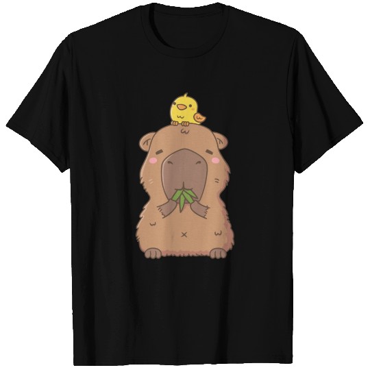 Cute Capybara with Yellow Bird Doodle T Shirts