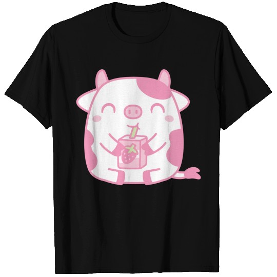 Cute Cow Drinking Strawberry Milk T Shirts
