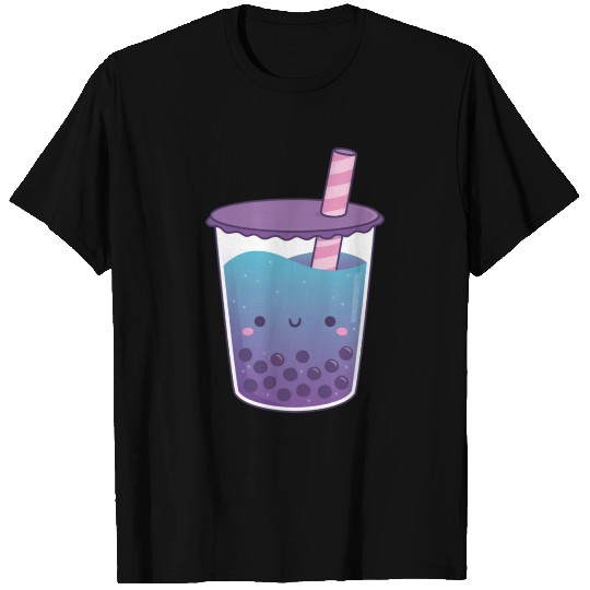 Cute Galaxy Butterfly Pea Flower Boba Tea Doodle T Shirts