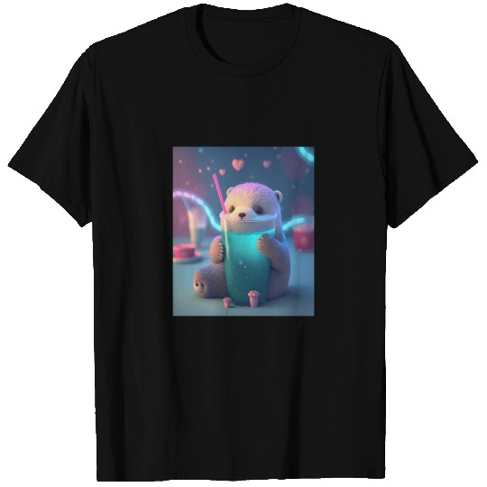 Kawaii Otter Pet Otter Drinking Boba Tea T Shirts