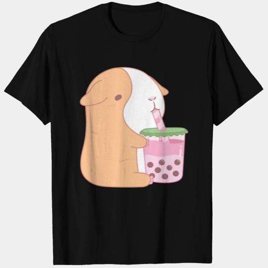 Cute Orange Guinea Pig Drinking Strawberry Bubble T Shirts