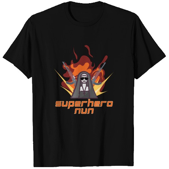 Superhero Nun Action Design T Shirts