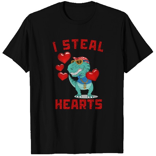 Valentines Day Dinosaur I Steal Hearts Boys Men T Shirts