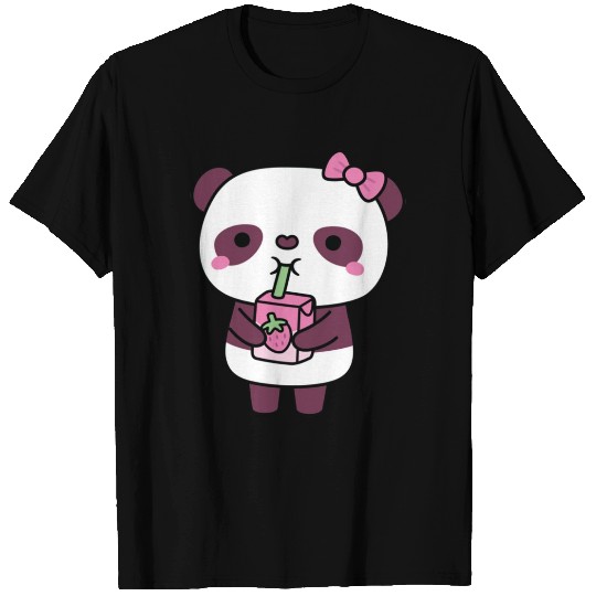 Cute Panda Drinking Strawberry Milk T Shirts