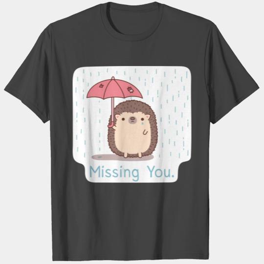 Sad Hedgehog With Tore Umbrella In Rain Doodle T Shirts