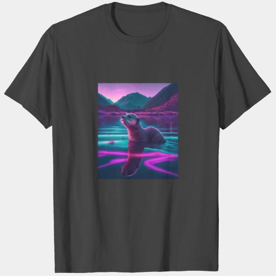 Cool Sea Otter Design Synthwave Wandering Otter T Shirts
