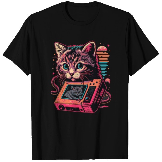 neon cat tape player T Shirts