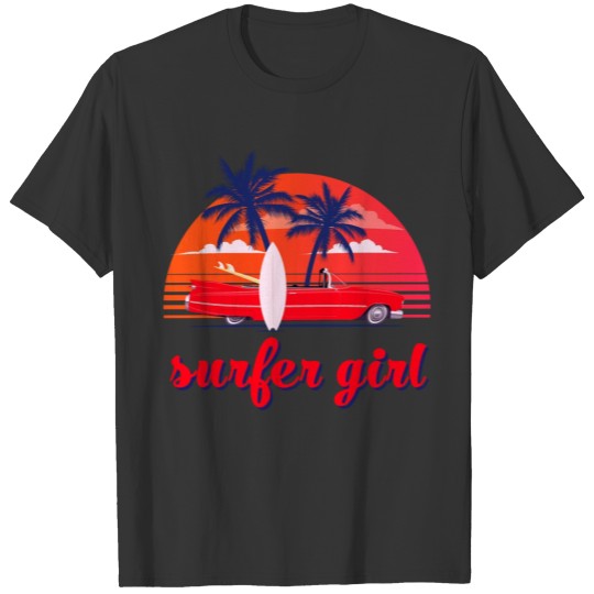 Surfer Girl Car and Palm Trees T Shirts