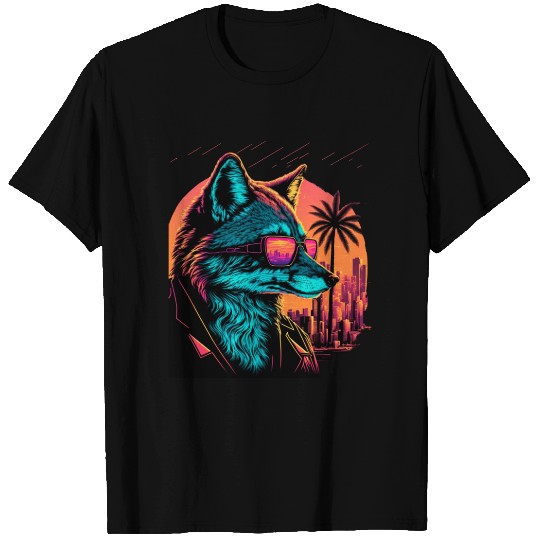 Retro Futuristic Synthwave Fox T Shirts