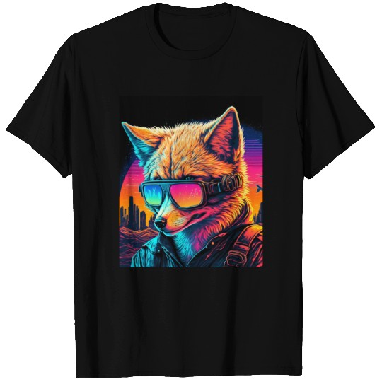Retro Futuristic Synthwave Fox T Shirts
