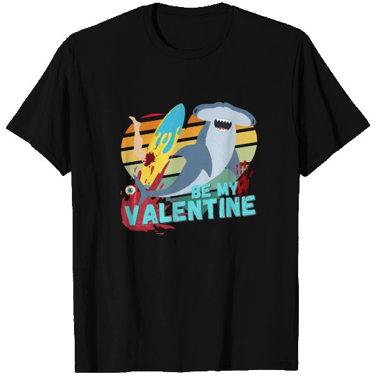 Shark be my Valentine Surf Blood Design T Shirts